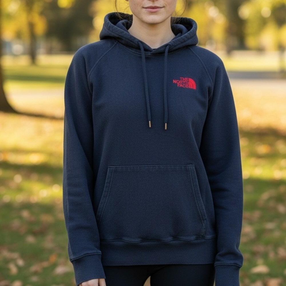 The North Face Navy Blue Mountain Graphic Raglan Pullover Hoodie Womens M